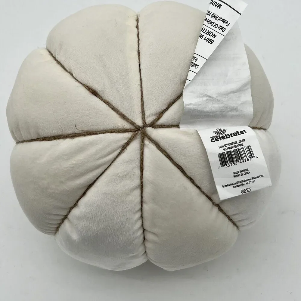 Ivory Velvet Pumpkin Shaped‎ Decorative Pillow Way To celebrate Size 6”X 9” Soft